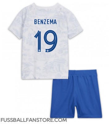 Frankreich Karim Benzema #19 Replik Auswärtstrikot Kinder WM 2022 Kurzarm (+ Kurze Hosen)